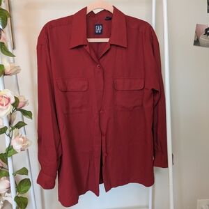 Vintage GAP Deep Red Long Sleeve Button Down Pocket Dress Shirt